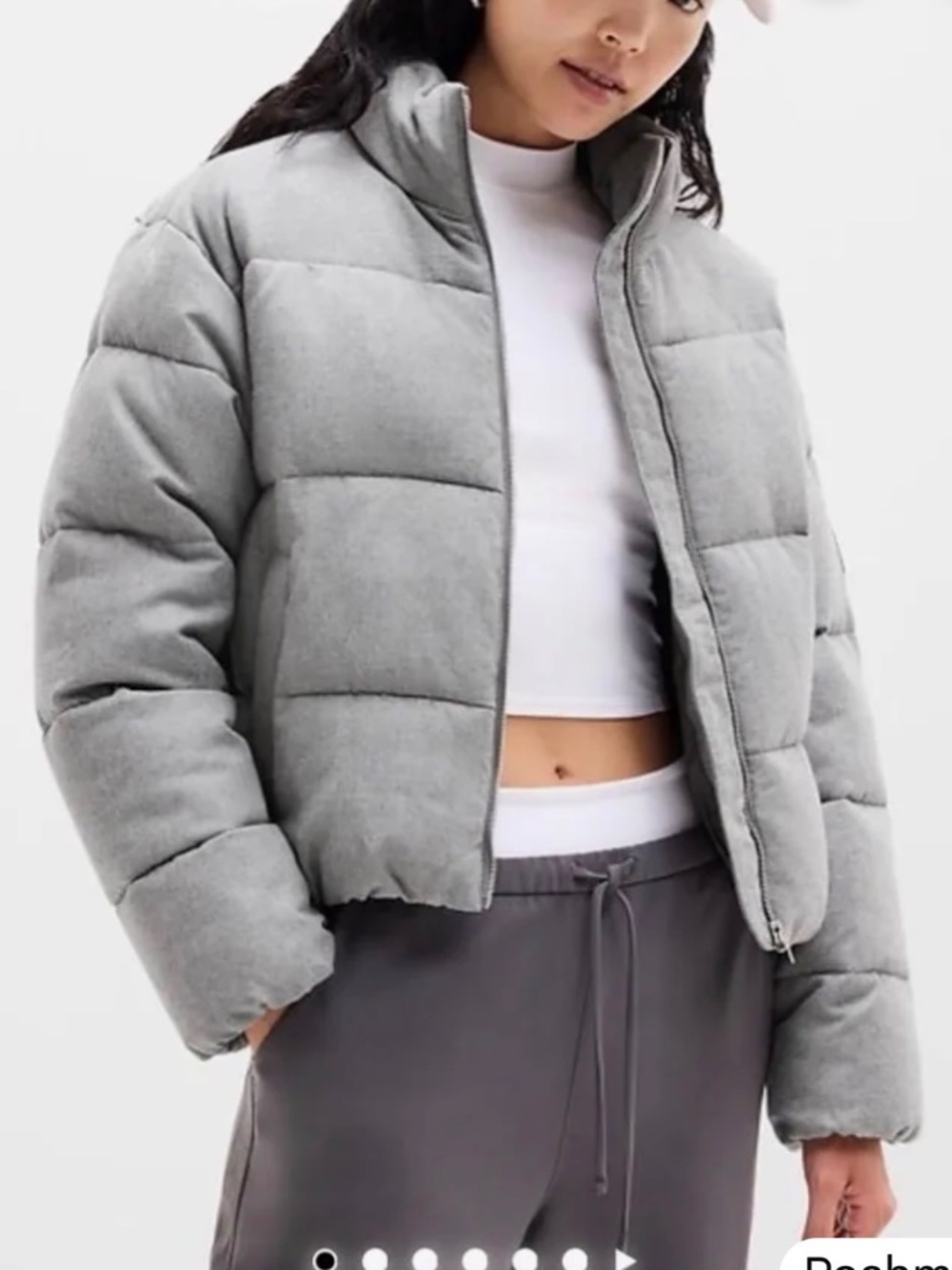 Athleta women’s grey heather halo flannel puffer jacket